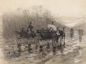 Deux carrosses sur la route au printemps - Nikolai Vasilevich Pirogov